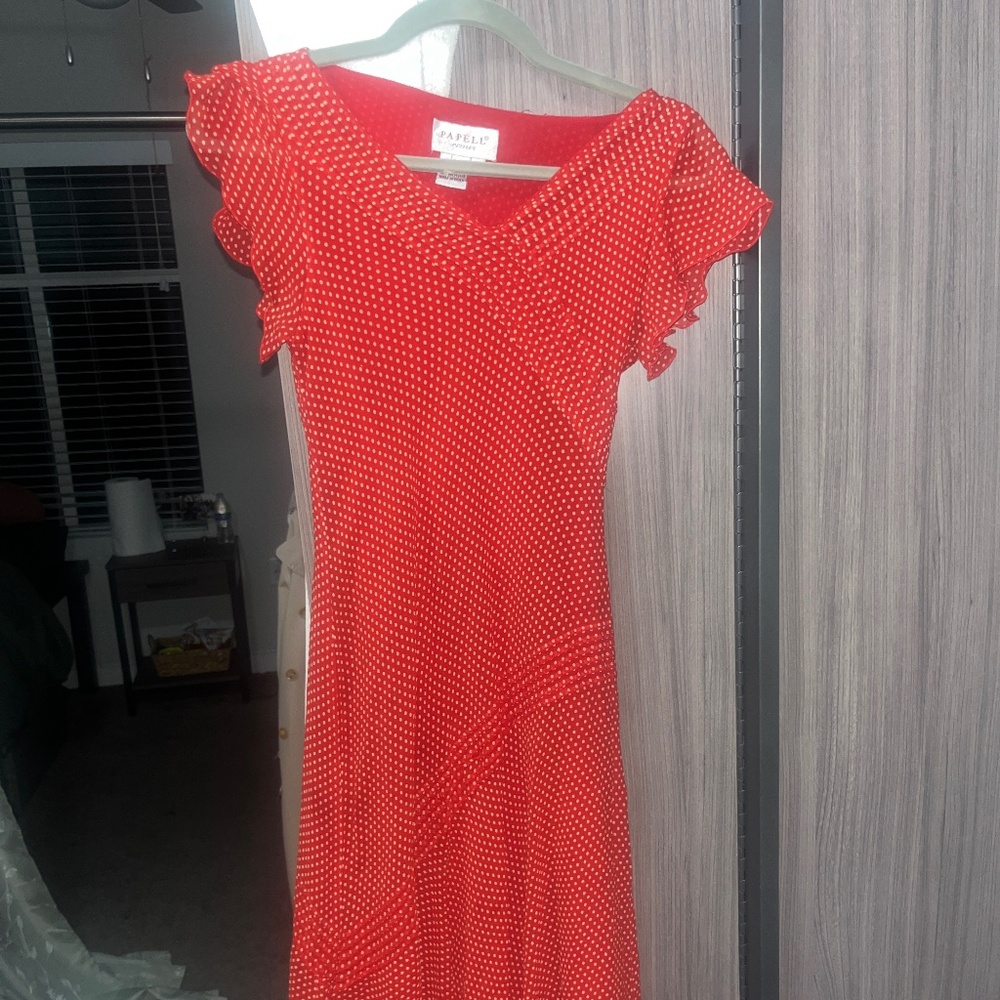 red polka dot vintage midi dress